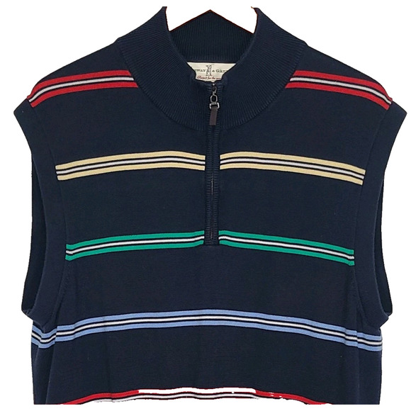 Fairway & Greene Sweater Vest Men's 1/4 Zip Pullover Blue Stripes Large - Picture 1 of 9